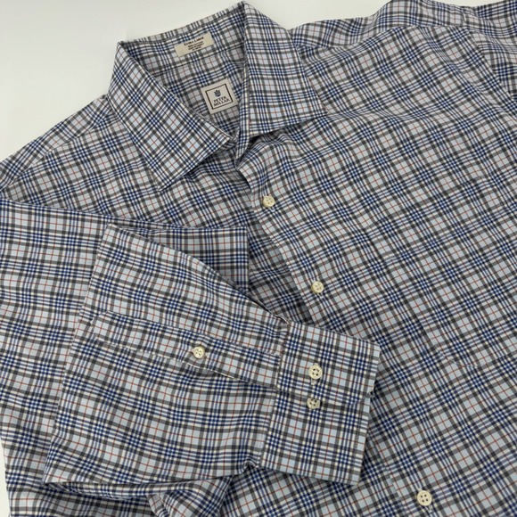 Peter Millar Other - Peter Millar Mens Plaid Long Sleeve Dress Shirt XL Blue Gray Red Button Down